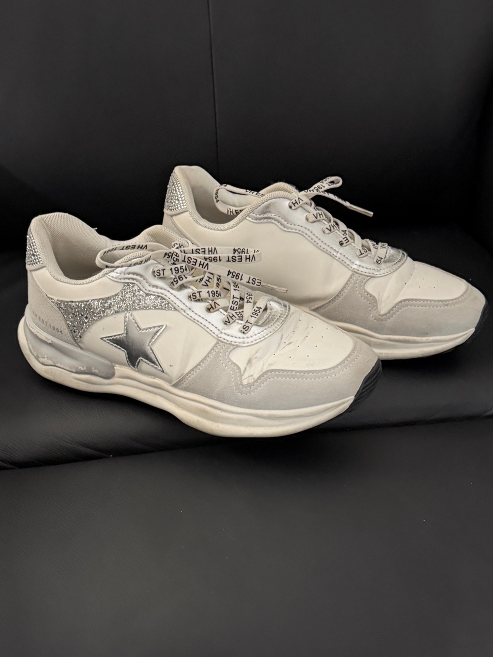 Vintage Havana White and Silver Star Accent Women's Sneakers